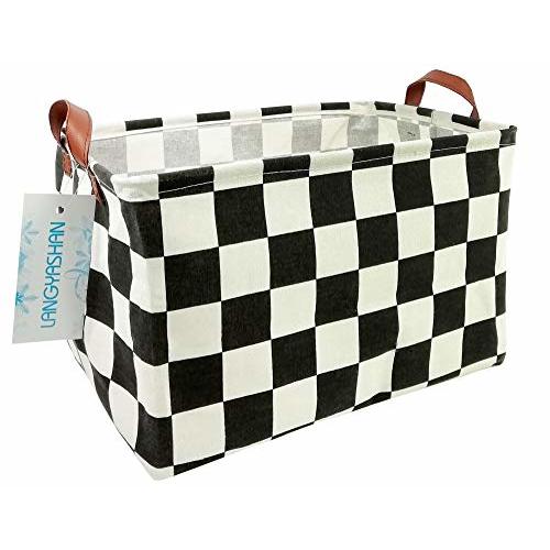 LANGYASHAN Rectangular Storage Bin Collapse Canvas Fabric Cartoon Storage Basket with Handles for Organizing Home Kitchen Boys and Girls Toys Office Closet Shelf Baskets (Rec-Racing flag)
