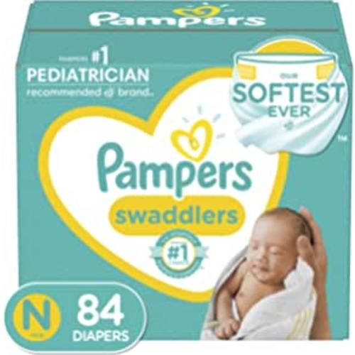 Diapers Newborn/Size 0 (< 10 lb), 84 Count - Pampers Swaddlers Disposable Baby Diapers, Super Pack