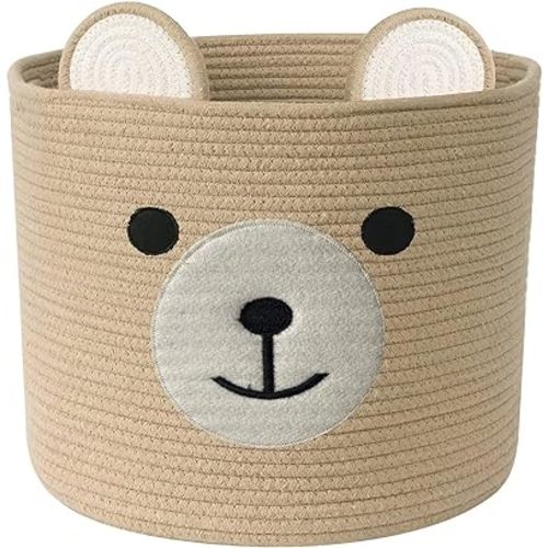 Bear Laundry Baskets Laundry Hamper Storage Basket with Handles,Decorative Basket for Living room,Woven Storage Basket for Toys Bin Pillows Blankets Clothes (Khaki - Version 2)