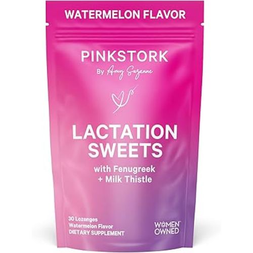 Pink Stork Lactation Sweets Supplement, Breastfeeding Snacks with Fenugreek and Milk Thistle to Support Breast Milk Supply - 30 Watermelon Candy Drops (Packaging May Vary)