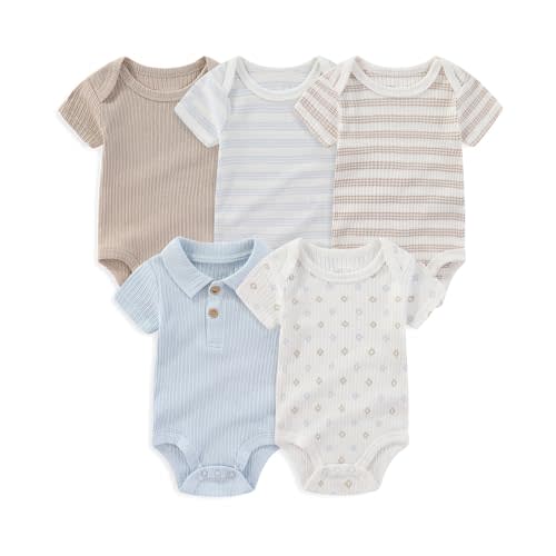 MAMIMAKA Newborn Baby Short Sleeve Bodysuits Cotton One-Piece Baby Boy Girl Clothes 5-Pack