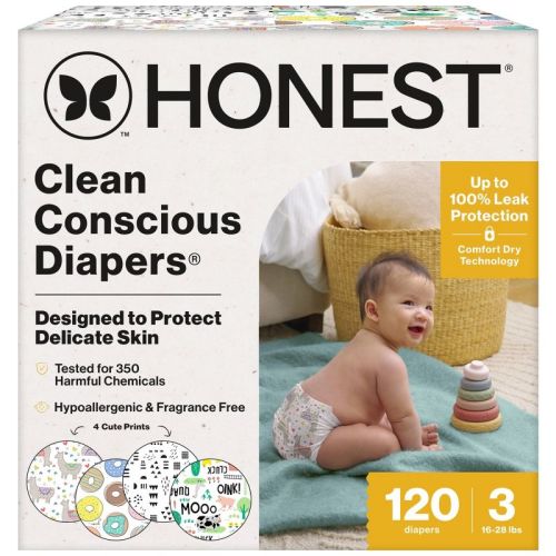 The Honest Company Clean Conscious Disposable Diapers - Four Print Pack - Size 3 - 120ct