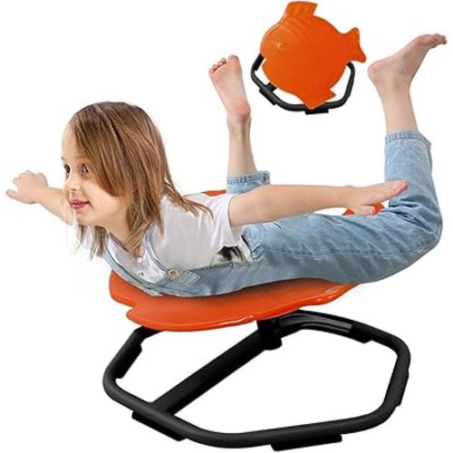 E-Solem Autism Kids Swivel Chair, Carousel Spin Sensory Chair, Training Body Coordination, Sensory Spinning Chair Wobble Chair for Kids Metal Base Non-Slip Sensory Stool, Age 3-9 (Orange)