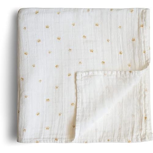 mushie Muslin Baby Swaddle Blanket | 100% Organic Cotton (Crowns)