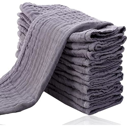 Cute Castle 12 Pack Muslin Burp Cloths for Baby - Ultra-Soft 100% Cotton Baby Washcloths - Large 20'' by 10'' Super Absorbent Milk Spit Up Rags - Burpy Cloths for Unisex, Boy, Girl - Grey