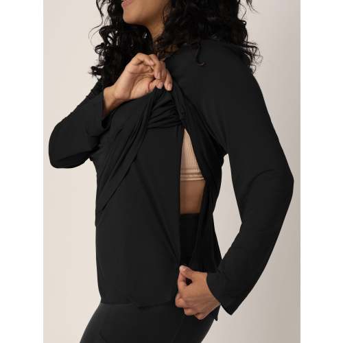 Bamboo Maternity & Nursing Long Sleeve T-shirt (Black, Size Small)