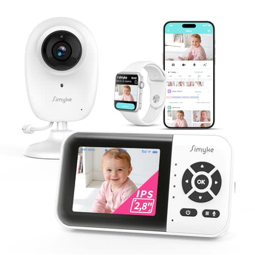 Simyke Smart Video Baby Monitor with Camera and Audio,Dual Mode,WiFi On/Off Switch,2.8inch Display,App,1080p Camera,1500ft Long Range,Night Vision,2-Way Talk,AI Baby Growth Album Function