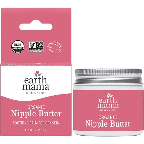 Organic Nipple Butter Breastfeeding Cream by Earth Mama | Lanolin-free, Postpartum Essentials Safe for Nursing, Non-GMO Project Verified, 2-Fluid Ounce