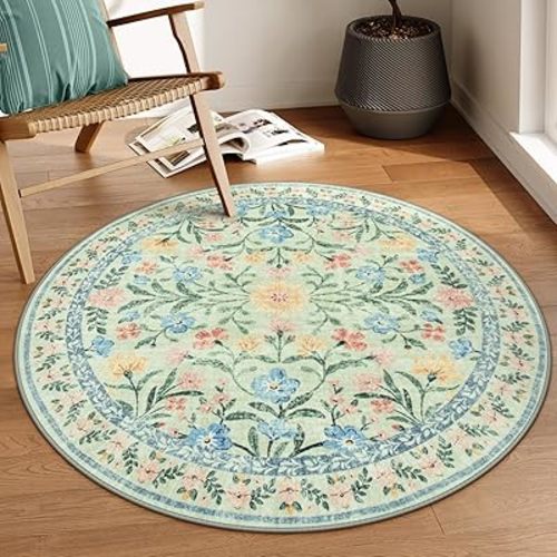 Lahome - Alfombra redonda verde para dormitorio, de 4 pies, alfombra circular lavable, color salvia, para niños pequeños, bohemia para habitación de niños, alfombra circular suave antideslizante para