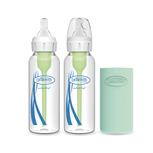 Dr. Brown’s Natural Flow® Anti-Colic Options+™ Narrow Glass Baby Bottle with Silicone Sleeve, 2-Pack 8 oz