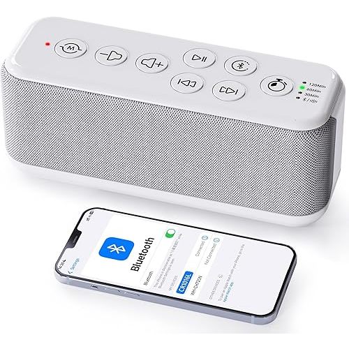 OnLyee White Noise Sound Machine with Bluetooth Speaker, 15 Soothing Sounds for Sleep, Baby & Office Privacy, 3000mAh Rechargeable, Auto-Off Timer, 8-Level Volume (White)