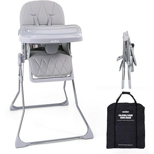 Foldable Baby High Chair with Easy Clean Double-Layer Tray, Adjustable Foot Rest, Safety First 5 Point Harness, Compact Space Saver Baby Feeding Chair Portable for Travel