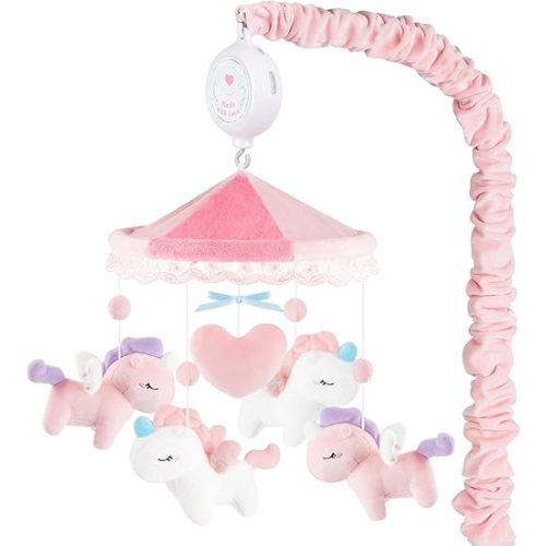 Unicorn Musical Crib Mobile for Girls - Baby Mobile for Crib with 12 Lullabies Musical Box, Baby Mobile for Bassinet for New Borns, Nursery Mobiles, Fits Standard Cribs