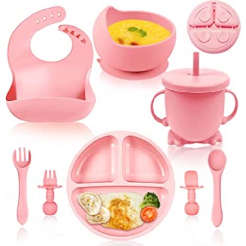 ANAVIL 8 Pack Baby Feeding Set Silicone Toddlers Weaning Feeding Sippy Cup with Straw and Lid Baby Feeding Supplies Set