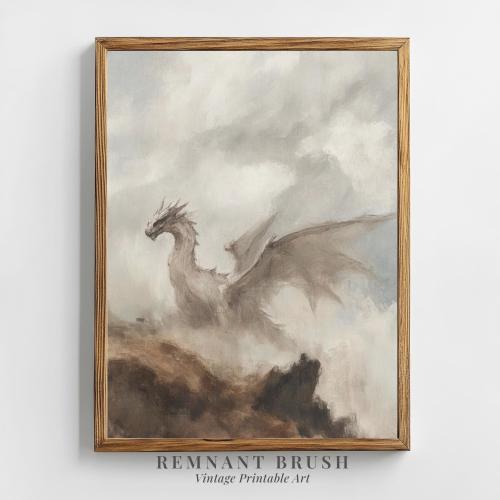 Misty Dragon Painting | DnD Art Print Moody Fantasy Art PRINTABLE Gothic Wall Art Mythical Creature Digital Download