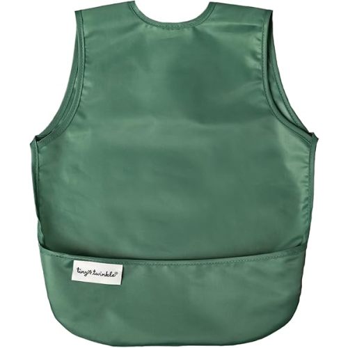 Tiny Twinkle Mess Proof Baby Bib - Waterproof Apron Machine Washable PVC, BPA, & Phthalate Free Great Travel for Eating Food Bibs (Olive Green, Large 2-4 Years) 3 ounces