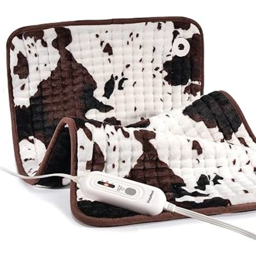 Cow Print Electric Heating Pad – 17 x 33 inch, 3 Heat Settings & 2-Hour Auto Shutoff, Soft and Cozy for Neck, Shoulder & Back Relief (17"x 33")