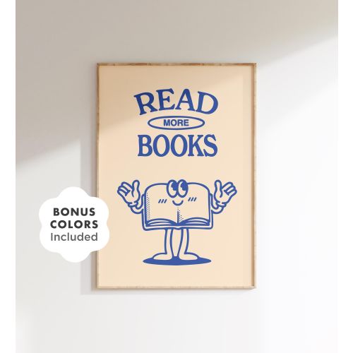 Read More Books Poster: Retro Book Character Wall Art (Digital Download)