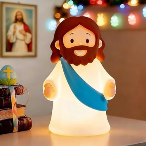 Jesus Night Light Rechargeable Bedside Night Light Dimmable Silicone LED Light Ideal for Religious Gatherings, Gifts for Sunday School, Baptism Presents, Easter Egg Decorations (blue) (Blue)