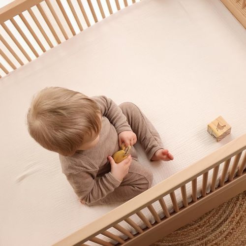 Crib Sheets – Organic Cotton Muslin Fitted Crib Sheet – Standard Size for Baby Boy and Baby Girl 28" x 52" Ultra-Soft and Breathable. (Soft White)