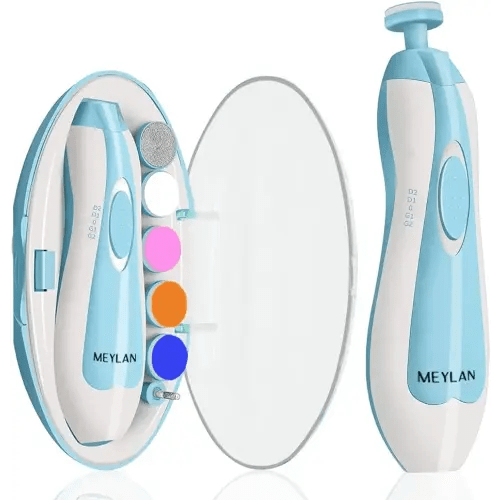 Baby Nail Trimmer Electric - 6 in 1 Nail Care Kit with 6 Grinding Heads - Safe Nail Clippers & File for Newborns, Infants, Toddlers, and Adults - Grooming Kit for Toes and Fingernails with LED Light
