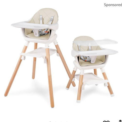 Baby High Chair, 6 in 1 Convertible Wooden High Chairs for Babies and Toddlers, Baby HighChair with Removable Double Tray & Adjustable Footrest