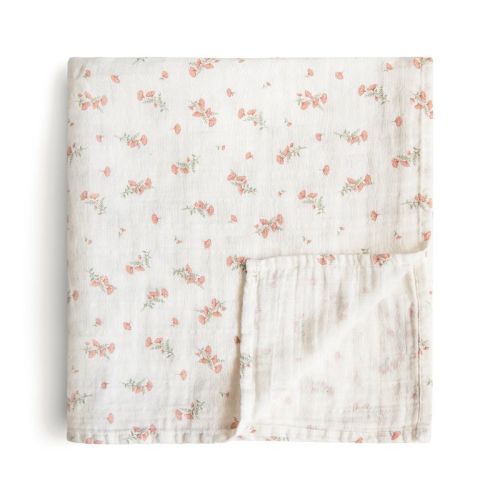 Muslin Swaddle Blanket Pink Flowers