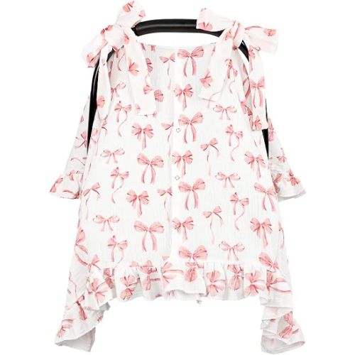 Muslin Car Seat Cover for Baby Girls with Bow Lacing, Pink Bow