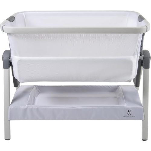 Venice Child California Dreaming Bedside Crib Bassinet w/Travel Case, Bamboo Bassinet Sheet, Removable Bamboo Compressed Cotton Mattress, Height Adjustable, Easy Clean (White)