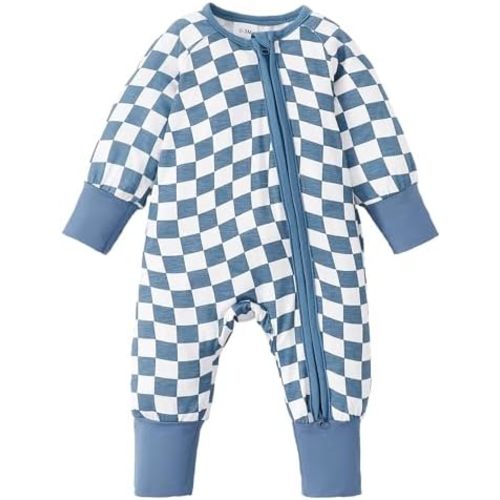 Mikrdoo Baby Boy Pajamas Preemie Clothes Newborn Boys Romper Zipper Long Sleeve Plaid Jumpsuits Infant Clothing