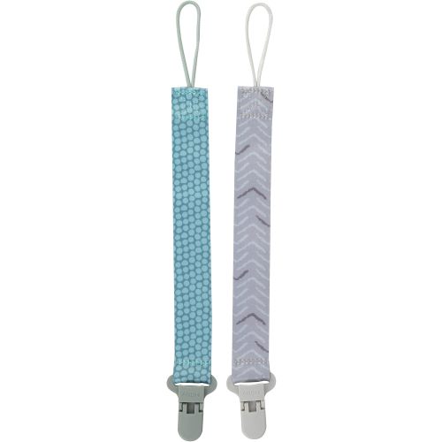 Nuby Pacifinder Pacifier Clip, 2 Pack Pacifier Holder for Boy, Green Dots and Gray Arrows