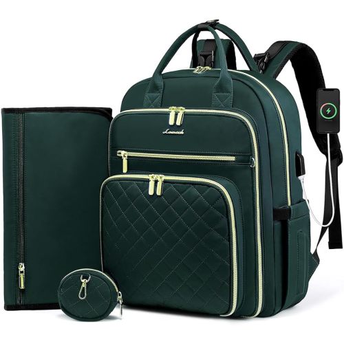 LOVEVOOK Baby Diaper Bag,Waterproof Diaper Backpack with USB Charging Port for Baby, Large Capacity Fit for 15.6 inch Laptop,Dark Green
