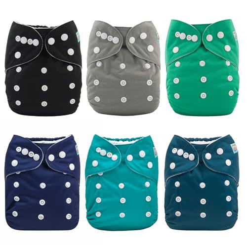 ALVABABY Cloth Diaper, One Size Adjustable Washable Reusable for Baby Girls and Boys 6 Pack with 12 Inserts 6BM01