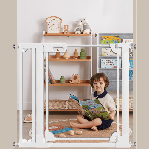 Fairy Baby Clear Baby Safety Gate with Wall Protectors 29-38 in Wide Pressure Mounted Gates White