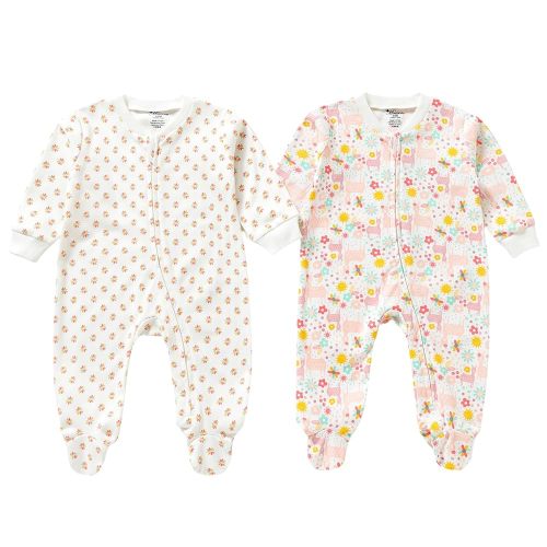 100% Cotton Infant Baby Footies 2-Pack with Snap/Zipper, 0-12 Months Soft Casual Newborn Baby Clothes