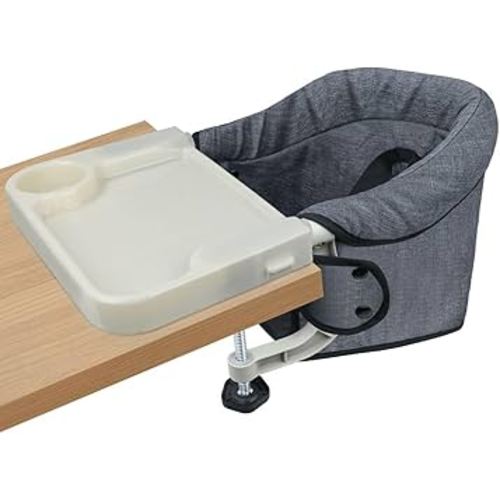 Hook On High Chair, Jozzve Clip on High Chair with Removable Dining Tray for Babies and Toddlers, Fold-Flat Storage Portable Baby Feeding Seat, Attach to Fast Table Chair for Home Travel (Grey)