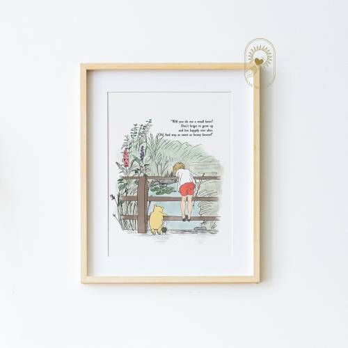 Will you do me a small favor? Live happily ever after, Winnie the Pooh, Nursery Art Gift, Nursery Decor, Pooh classic Nursery wall art COLOR