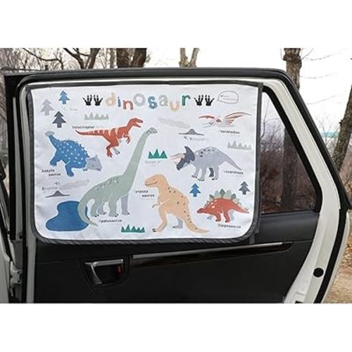 Magnetic Car Sun Shade Curtain for Side Window – Sun Blocker and UV Protector for Baby, Kids, and Pets – Universal Fit with Built-in Magnets for Steel-Framed Door (Dinosaur)
