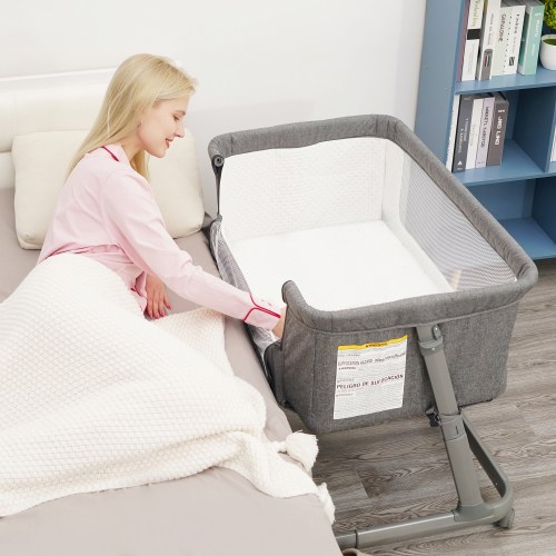 Pamo Babe Unisex Infant Bedside Sleeper Bassinet with Wheels and Folding Frame for Newborn (Grey)