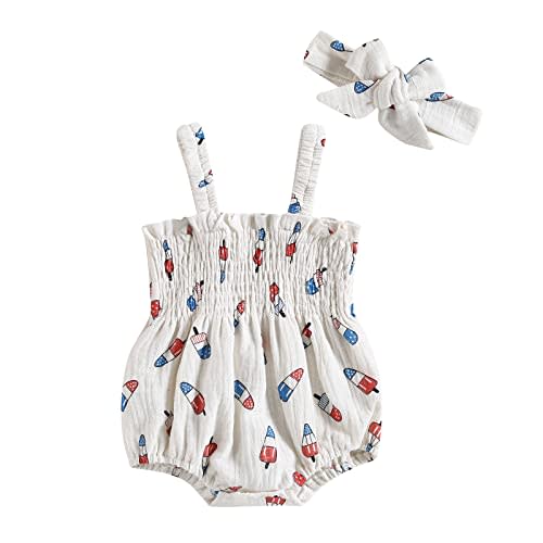 Amnnchya Baby Girl 4th of July Outfit Ice Cream Sleeveless Fourth of July Romper Newborn Independence Day Clothes