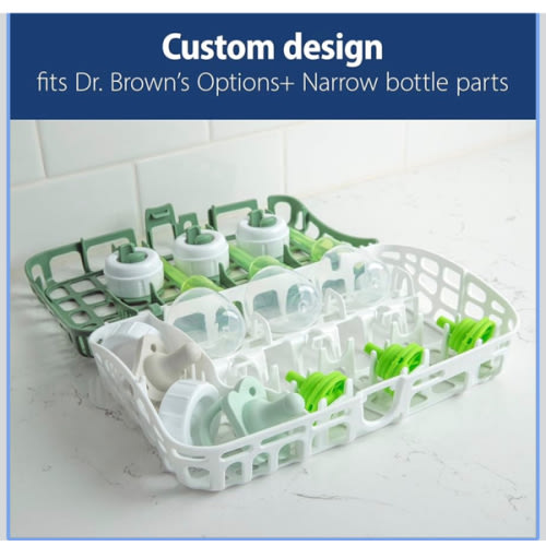 Dr. Brown's Dishwasher Basket for Small Baby Bottle Parts, Pacifiers, and Accessories, Clean, Store and Organize Newborn Essentials, BPA Free, Green