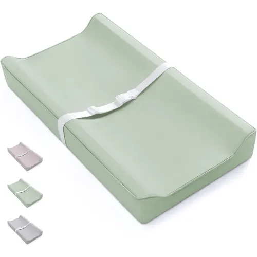 Blissful Diary Vegan Leather Baby Changing Pad with Waterproof & Wipe-Clean PU Cover, Standard Size Cozy Diaper Changing Pad for Dresser and Table, Light Green