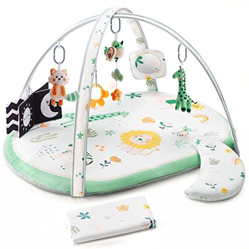 Lupantte Activity Gym / Play Mat with Replaceable Washable Covers for Baby Tummy Time with Toys for Visual, Hearing, Touch, Cognitive Development for Newborn to Toddler as Shower Gift