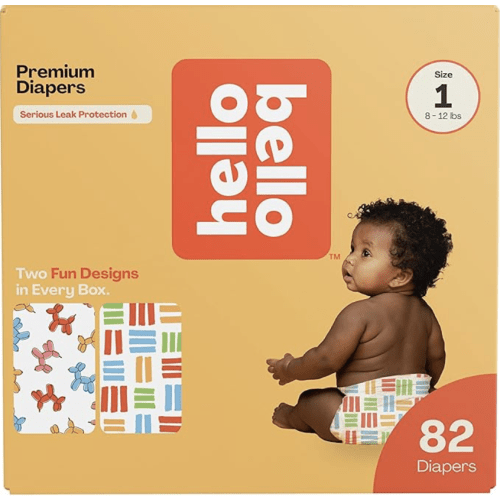 Hello Bello Premium Diapers Size 1, Balloon Buddies & Crosshatch Cuties Designs, 82ct Club Box
