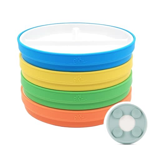 Elk and Friends Kids 7.8” Porcelain Divided Plates with Silicone Suction Sleeves | Suitable for Kids/Toddlers | Microwave & Dishwasher Safe | Non Slip | Snack Dishes
