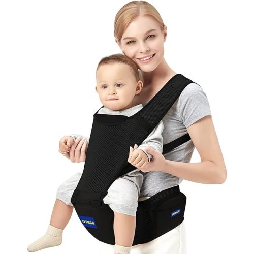 Baby Carrier with Hip Seat, 6-in-1 Baby Carrier Newborn to Toddler, Adjustable Detachable Infant Baby Hip Seat Carrier for 0-36Months (Black)