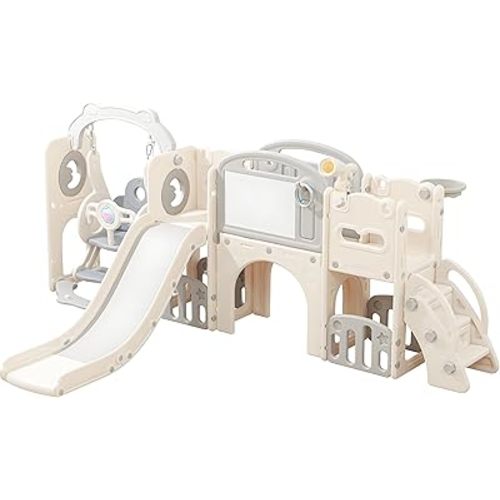 12 in 1 Toddler Outdoor Playset with Swing Playground for Toddlers 1-3 Years Durable Ecofriendly Swing and Slide Set Climber for Home - Indoor Backyard Tunnel Crawl Toys