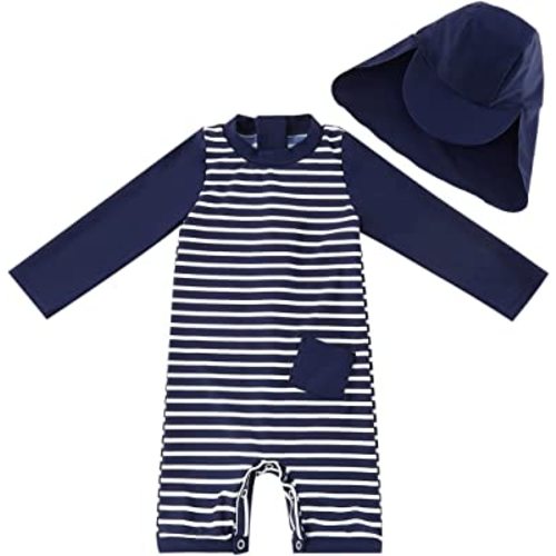 UMELOK Baby Boys UPF 50+ Sun Protection One Piece Rashguard Swimsuit with Snap Bottom