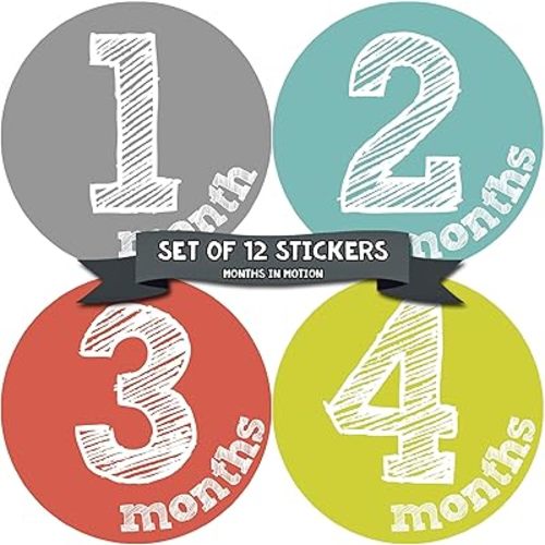 Gender Neutral Baby Month Stickers - Monthly Milestone Sticker for Boy or Girl - Infant Photo Prop for First Year - Shower Gift - Newborn Keepsakes - Unisex