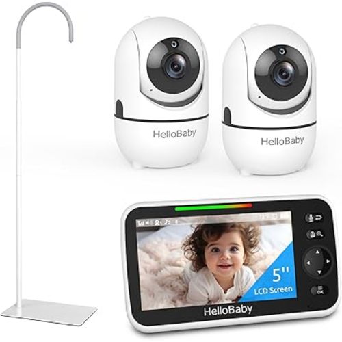 HelloBaby Baby Monitor 2 Cameras with Floor Stand, 5'' Screen and 30-Hour Battery Life, Baby Monitor with Camera and Audio, Flexible Hello Baby Stand